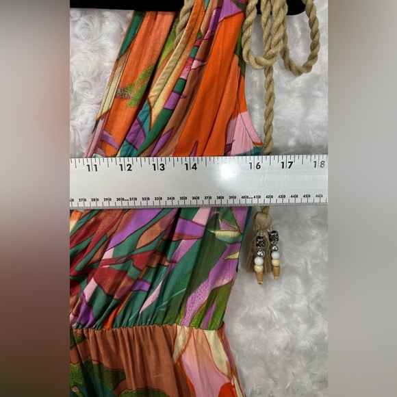 True Destination Women's XS V neck Tropical Leaf Print Midi Sundress - Picture 7 of 10